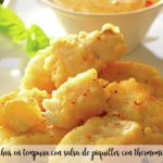 Cocochas em tempura com molho de pimenta piquillo em Thermomix