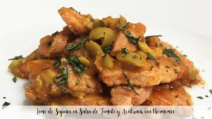 Lombo da Saxônia em molho de tomate e azeitonas com thermomix